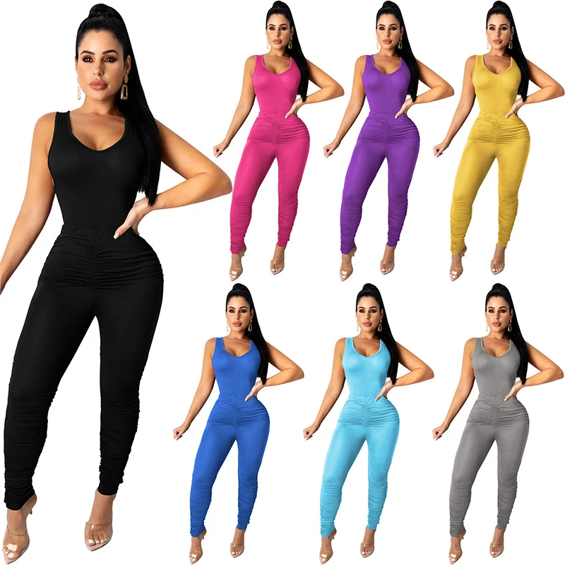 

Fashion Two Piece Set Women Summer Outfit Sleeveless Bandage Tops And Stacked Sweatpant Casual Workout Sporty 2 Piece Set