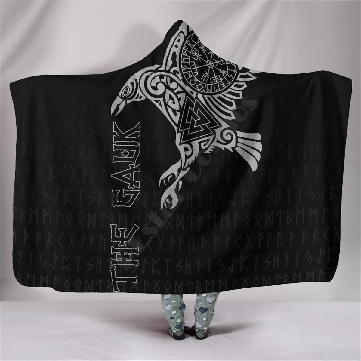 

Viking tattoo Character Hooded Blanket Adult colorful child Sherpa Fleece Wearable Blanket Microfiber Bedding style-1