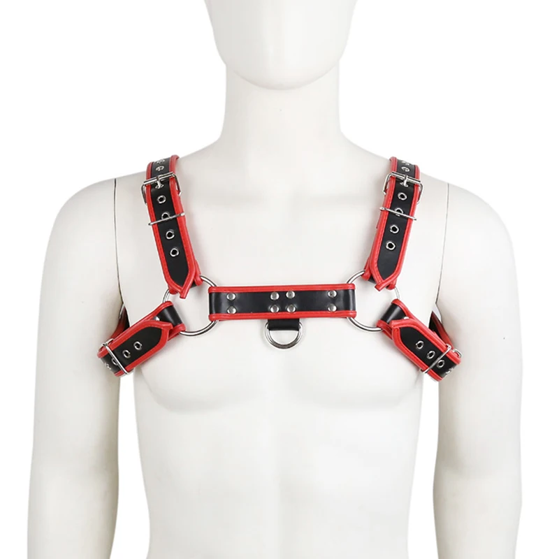 

Adult supplies leather with air hole double ring shoulder chest strap hot harness men vest Glamour male fun vest fetish men