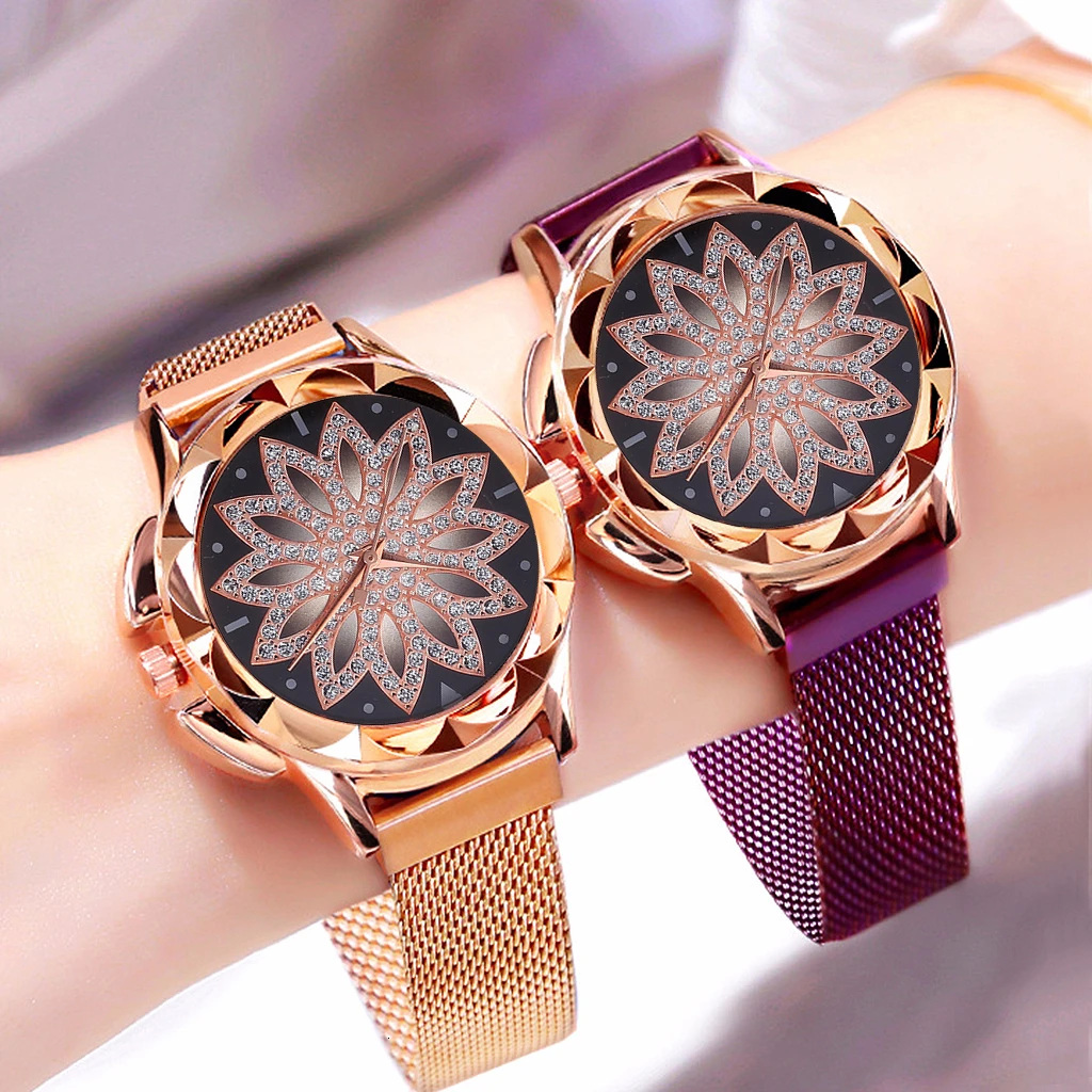 Women Magnet Buckle Lucky Flower Watch Luxury Ladies Stainless Steel Mesh Belt Quartz Watch Clock Relogio Feminino
Women Magnet Buckle Lucky Flower Watch Luxury Ladies Stainless Steel Mesh Belt Quartz Watch Clock Relogio Feminino
