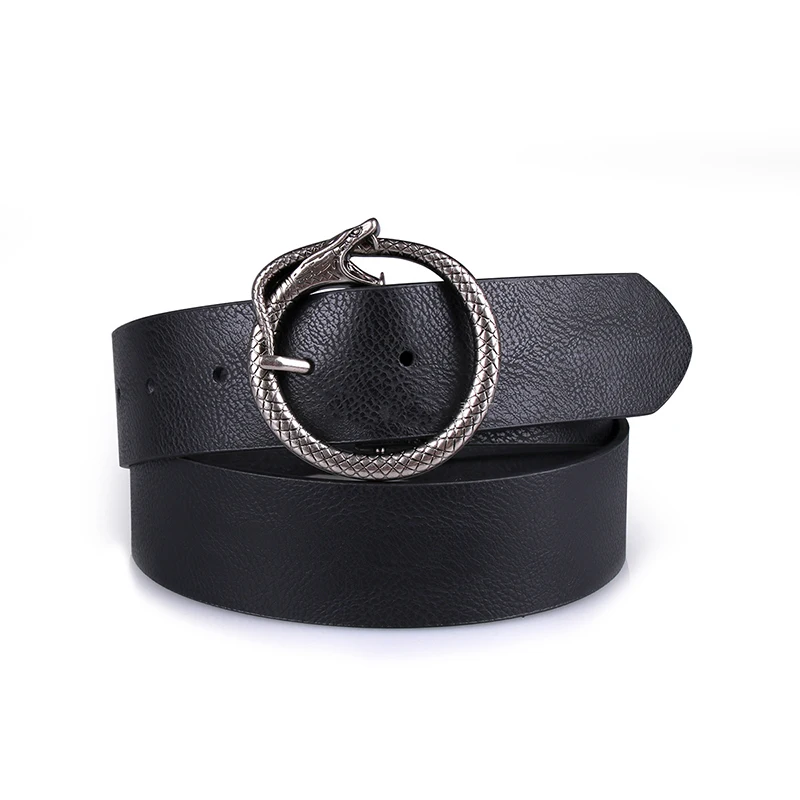 

Famale Vintage Snake-shaped Buckle Belt Designer Fashion Ladies Belt Black Round Buckle Luxury Brand Punk Rock Belts for Women
