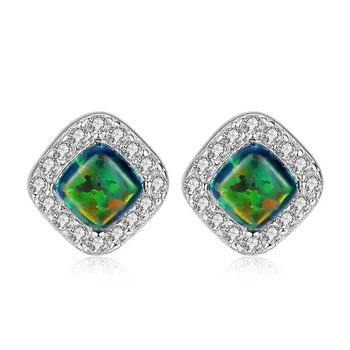 

SANYU Authentic 925 Sterling Silver Fashion Jewelry Stud Earrings for Women Rhombus Shape Trendy Design Bohemian Opal Earrings