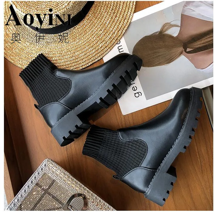 Elastic Farbic Thick Bottom Sock Boots Women Short Boots Fashion Round Toe Platform Flats Boot Autumn Spring Women Shoes
Elastic Farbic Thick Bottom Sock Boots Women Short Boots Fashion Round Toe Platform Flats Boot Autumn Spring Women Shoes