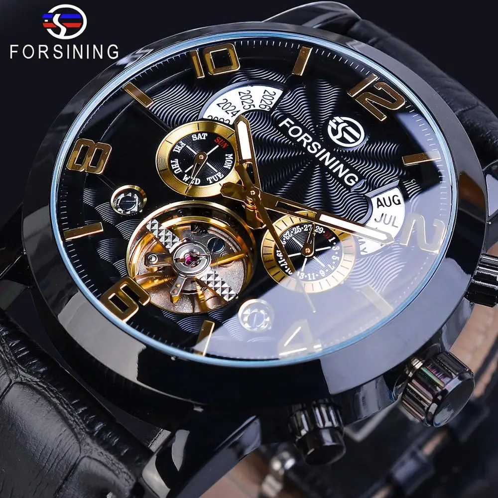 Часы наручные Forsining Tourbillion мужские с круглым циферблатом модные повседневные