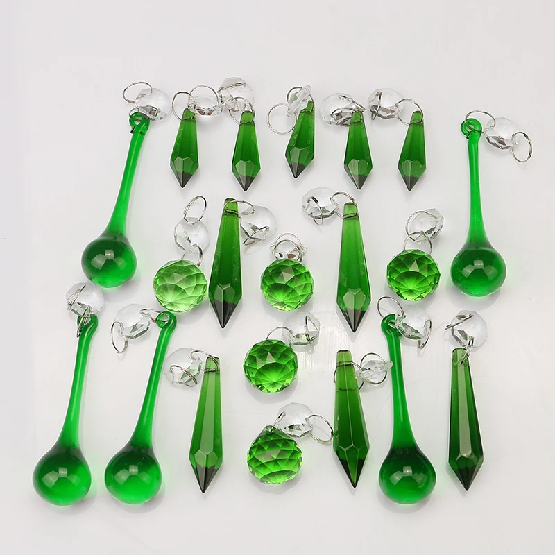 

H&D 20pcs Green Crystal Teardrop Crystal Ball Chandelier Prisms Pendants Suncatcher Hanging Beads for Wedding Home Office Decor
