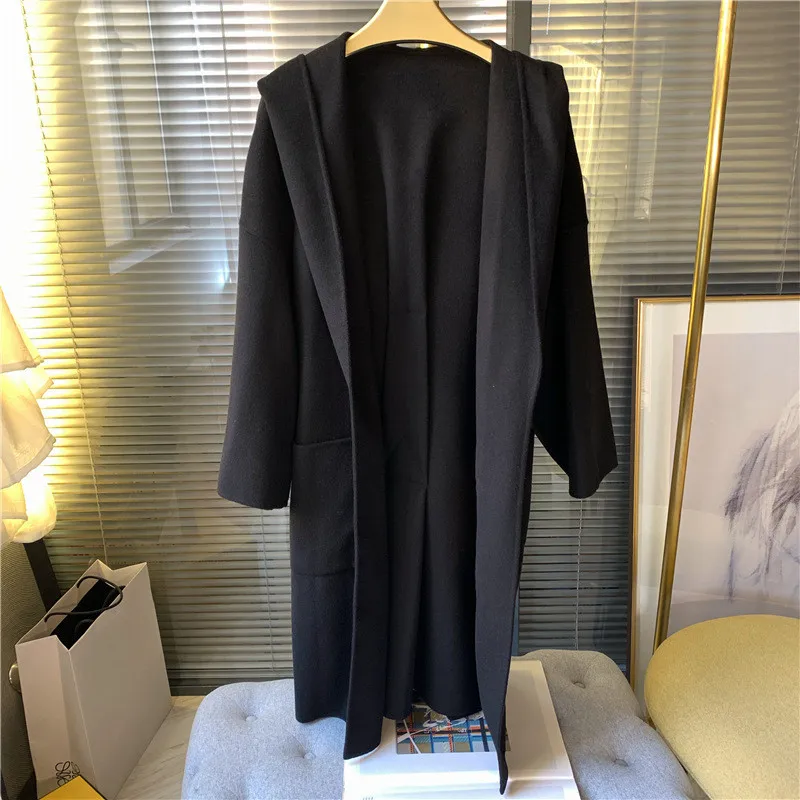 Autumn Winter Women Woolen Cashmere Hooded Coat Solid Color Jacket Loose Simple Lady Outerwear With Belt
Autumn Winter Women Woolen Cashmere Hooded Coat Solid Color Jacket Loose Simple Lady Outerwear With Belt