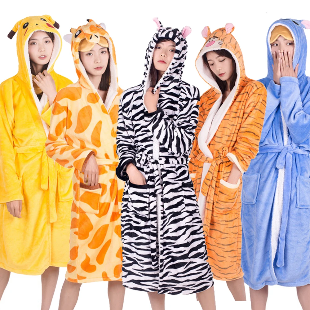 

Unicorn Robe Adults Animal Flannel Bathrobe Sleepwear Women Men Bathrobe Nightgown Winter Unisex Panda Plush Kigurumi Pajamas