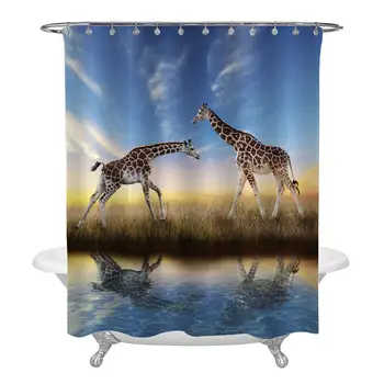 Two Giraffes at Sunset with Water Reflection Shower Curtain Set, African Wild Animals in Safari Park Aprtment Decorations for
Two Giraffes at Sunset with Water Reflection Shower Curtain Set, African Wild Animals in Safari Park Aprtment Decorations for