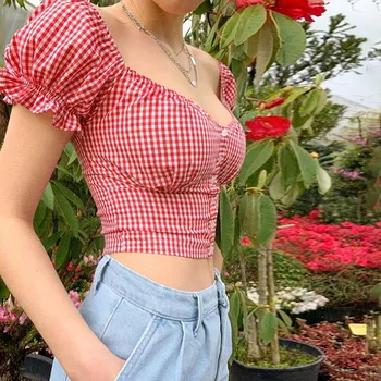 High Street Casual Cotton Plaid Crop Tops Womens 50s Summer Elegant Office Off Shoulder Short Sleeve Tees Ropa Mujer
High Street Casual Cotton Plaid Crop Tops Womens 50s Summer Elegant Office Off Shoulder Short Sleeve Tees Ropa Mujer