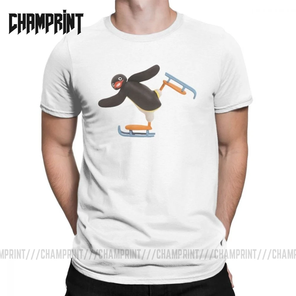 Фото Футболка Pingu с принтом пингвина для мужчин милая хлопковая рубашка в стиле ретро