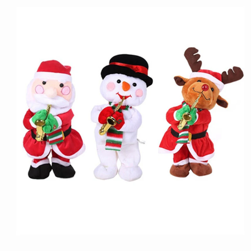 

Santa Claus Snowman Elk Electric Singing Dancing With Saxophone Christmas Plush Doll Toys Wedding Party Make Surprise Xmas Gifts