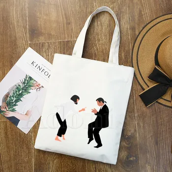 

Pulp Fiction Graphic Cartoon Printed Canvas Shoulder Bag Female Harajuku Funny Large-capacity Eco Environmental Shopper Bag