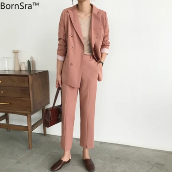 BornSra Fashion 2 Pieces Set Women Pant Suits Double Breasted Notch-neck Jacket Blazer & Sashes Pant Female Workwear Suit 2019
BornSra Fashion 2 Pieces Set Women Pant Suits Double Breasted Notch-neck Jacket Blazer & Sashes Pant Female Workwear Suit 2019