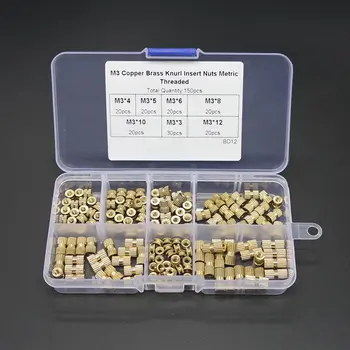 150PCS M3 Brass Insert Nut Injection Molding Double Pass Copper Insert Knurled Knurling Nuts Thread Inserts Nuts