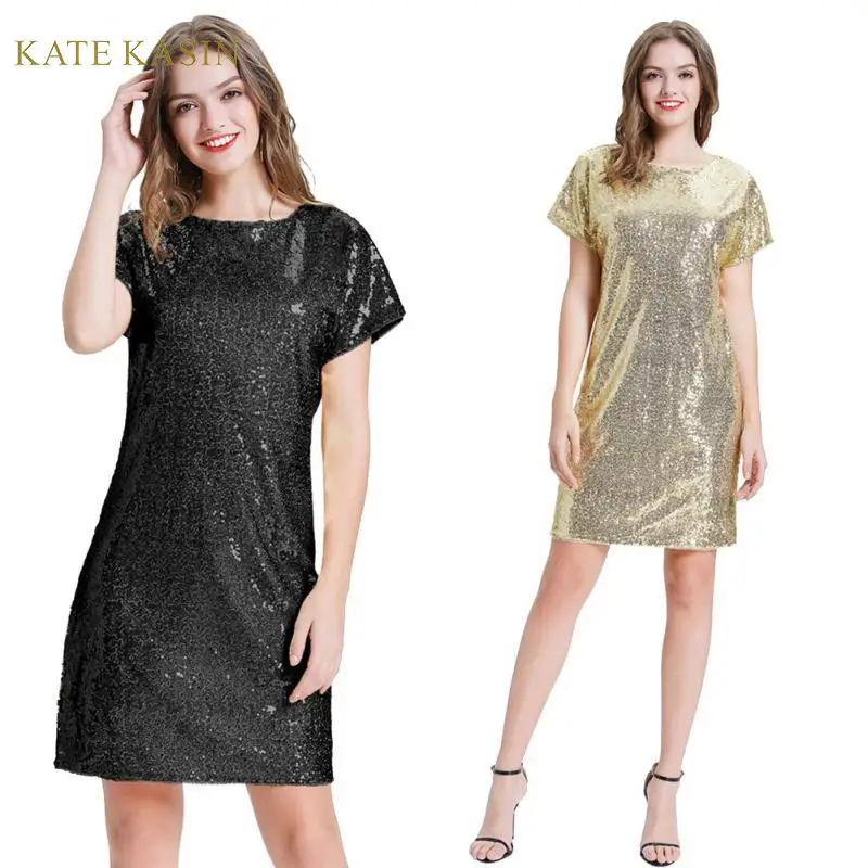 Kate Kasin Women Casual Short Sleeve Sparkling Sequin T Shirt Dress Evening Party Knee Length Straight Club Midi Dresses Summer
Kate Kasin Women Casual Short Sleeve Sparkling Sequin T Shirt Dress Evening Party Knee Length Straight Club Midi Dresses Summer