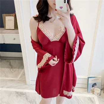 Sexy sling pajamas female nightgown spring 2020 new with chest pad long sleeve pajamas two-piece suit home service soft pijamas
Sexy sling pajamas female nightgown spring 2020 new with chest pad long sleeve pajamas two-piece suit home service soft pijamas