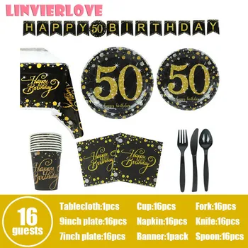 LINVIERLOVE 16Guests Black Gold 21th 30th 40th 50th 60th Party Set For Happy Birthday Wedding Disposable Tableware Supplies
LINVIERLOVE 16Guests Black Gold 21th 30th 40th 50th 60th Party Set For Happy Birthday Wedding Disposable Tableware Supplies