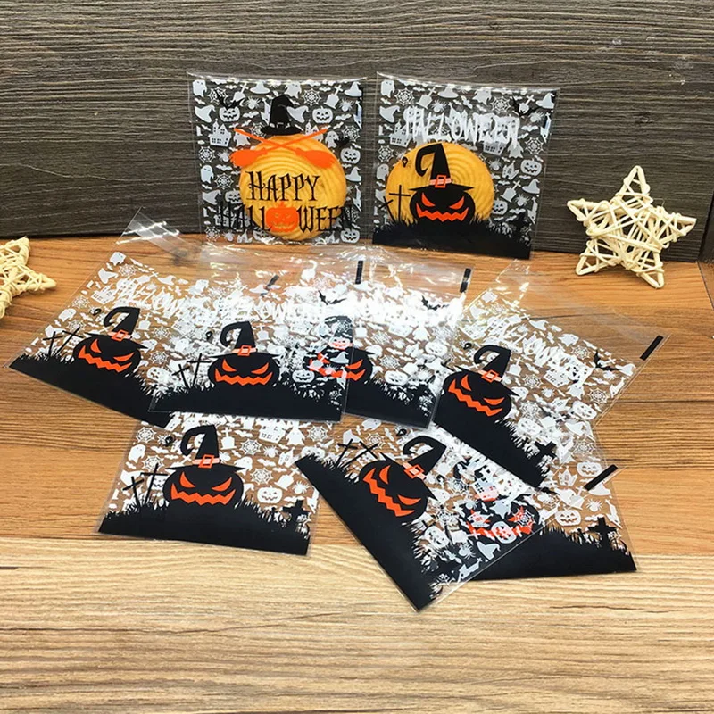 100pcs Halloween Cute Candy Cookies Dessert Packaging Bag Pumpkin Ghost Bags Plastic Party Decoration Sweet Small Gifts | Дом и сад