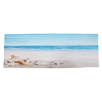 

Blue Ocean Starfish Conch Shell Holiday Beach Seaside Scenery Nautical Theme Print Polyester Rubber Anti-Skid Bathroom Mats Rugs