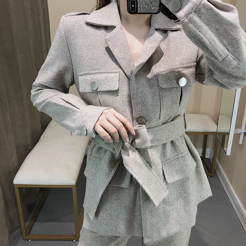 Женское однобортное пальто TVVOVVINSolid прямые брюки офисный костюм простая Мода