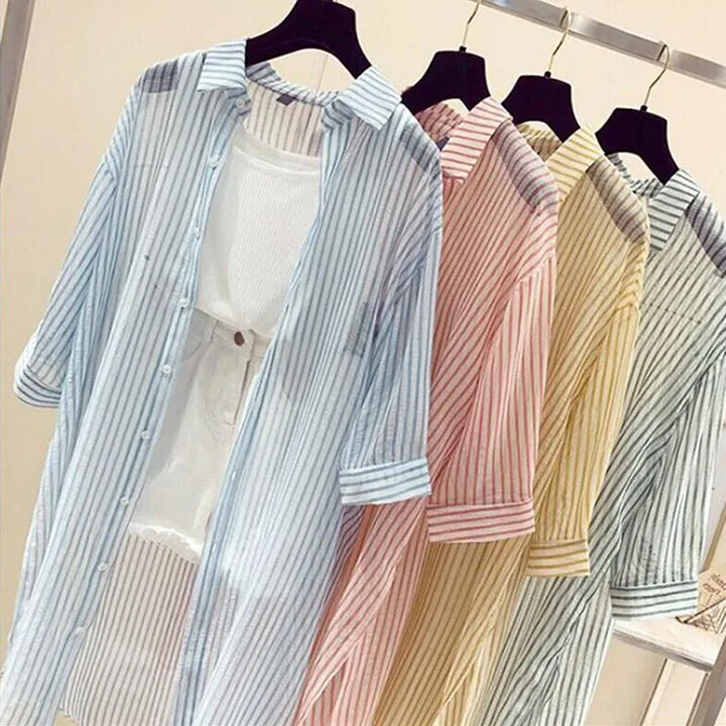 Plus Size Summer Fashion Striped Sun Protection Clothing For Women Cardigan Long Blouse Coat Beach Loose Casual Female Tops
Plus Size Summer Fashion Striped Sun Protection Clothing For Women Cardigan Long Blouse Coat Beach Loose Casual Female Tops