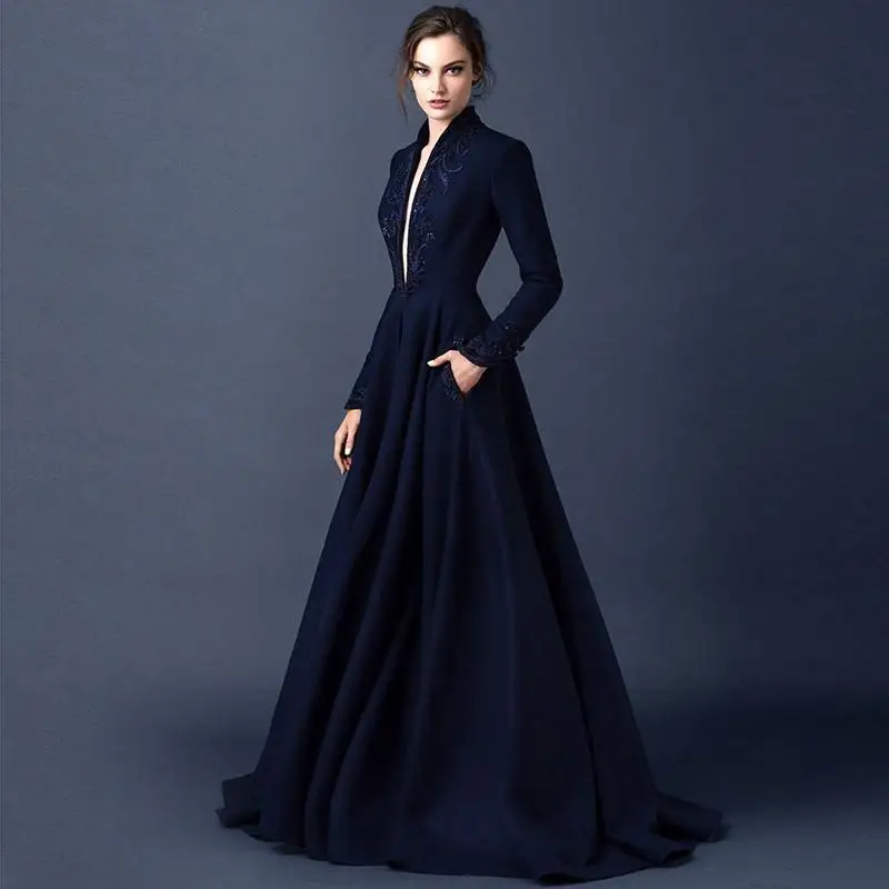 Dubai Abaya V-Neck Full Sleeve Navy Blue Arabic Evening Formal gown 2018 robe de soiree abendkleider mother of the bride dresses
Dubai Abaya V-Neck Full Sleeve Navy Blue Arabic Evening Formal gown 2018 robe de soiree abendkleider mother of the bride dresses