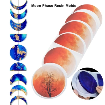 Crystal Epoxy Lunar Eclipse Resin Mold Moon Phase Ornament Plate Silicone Mold Astronomy Crescent Coaster Mold for DIY Art Tools