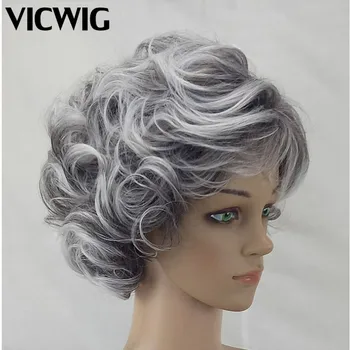 VICWIG Curly Silver and White Mixed Color Gray Synthetic Wig Middle-aged Mother Granny Short Cosplay Wigs for Women
VICWIG Curly Silver and White Mixed Color Gray Synthetic Wig Middle-aged Mother Granny Short Cosplay Wigs for Women