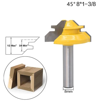 Shank Lock Miter Carbide Router Bit 45 Degree 8mm Workshop Equipment Power Tools Trimmer Milling Joint Tenon Cutter
