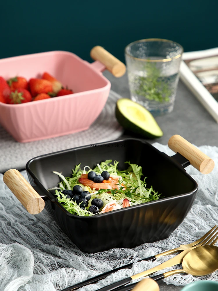 Ceramic Square Big Soup Bowl Double Ear Handle Fruit Salad Plate INS Creative Large Capacity Tableware Kitchen Storage Tool
Ceramic Square Big Soup Bowl Double Ear Handle Fruit Salad Plate INS Creative Large Capacity Tableware Kitchen Storage Tool
