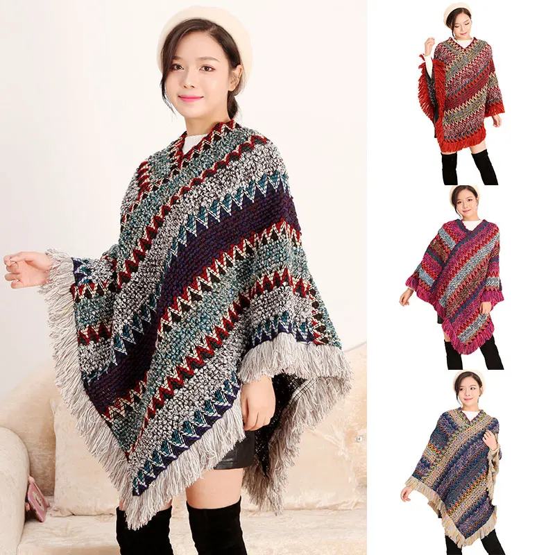 2020 Plus Size Women Striped Triangle Long Pullover V Neck Loose Sweater Autumn Outer Street Cloak Knitted Tassel Poncho
2020 Plus Size Women Striped Triangle Long Pullover V Neck Loose Sweater Autumn Outer Street Cloak Knitted Tassel Poncho