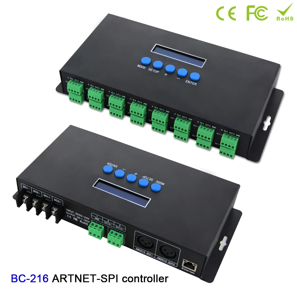 BC-216 DC5V-24V 16 channels Led Artnet Controller Artnet to SPI /DMX pixel light LED controller+Two port(2*512 Channels)output 
BC-216 DC5V-24V 16 channels Led Artnet Controller Artnet to SPI /DMX pixel light LED controller+Two port(2*512 Channels)output