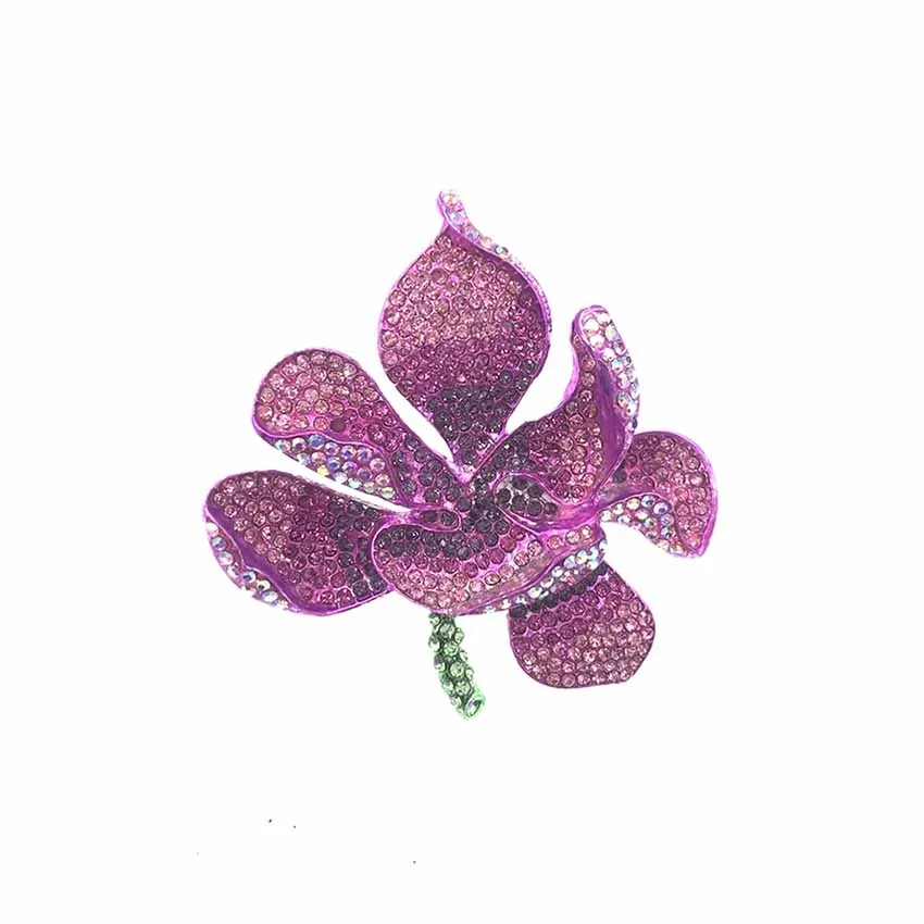 

Silver-Tone Orchid Flower Petal Brooch Pink Crystal for lady
