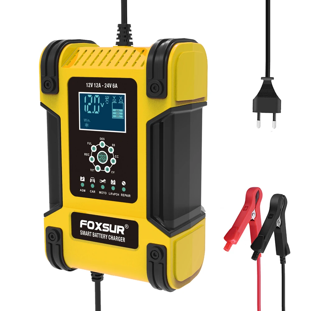 FOXSUR New 12V24V 12A Touch Screen Pulse Repair Car battery charger LCD display Input voltage: 100-240V AC |