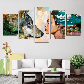 Woman And Wolf HD Poster Modern 5 Panel Colorful People And Nature Canvas Painting Modular Wall Art Print No Frame For Living Ro
Woman And Wolf HD Poster Modern 5 Panel Colorful People And Nature Canvas Painting Modular Wall Art Print No Frame For Living Ro