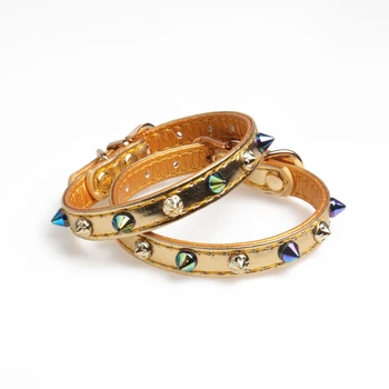 Golden colorful rivet pet collar, leather production, buckle design, fine workmanship, cat collar, dog collar, pet supplies 
Golden colorful rivet pet collar, leather production, buckle design, fine workmanship, cat collar, dog collar, pet supplies
