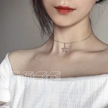 DSHOU64 Star choker 925 silver white gold five-pointed star bead pendant necklace clavicle chain 
DSHOU64 Star choker 925 silver white gold five-pointed star bead pendant necklace clavicle chain