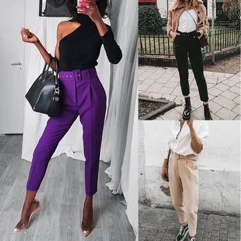 Spring 2020 Solid Color High Waist Ankle-Length Pants Leisure Trousers with Belt Purple Khaki Black Pants for Women
Spring 2020 Solid Color High Waist Ankle-Length Pants Leisure Trousers with Belt Purple Khaki Black Pants for Women