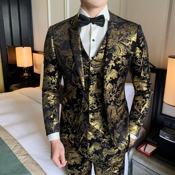 Golden Floral Pattern Slim Fit Mens Suits Blazers+Vest+Pants Fashion 3 Pieces Set Single Two Buttons Dress Suits Stage Costume
Golden Floral Pattern Slim Fit Mens Suits Blazers+Vest+Pants Fashion 3 Pieces Set Single Two Buttons Dress Suits Stage Costume
