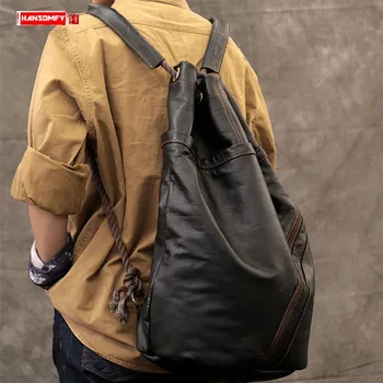 Men Bucket Bag Male Rope Strap Black Leather Large Capacity Backpack Men's Travel Backpacks Personalized Soft Leather Solid Big
Men Bucket Bag Male Rope Strap Black Leather Large Capacity Backpack Men's Travel Backpacks Personalized Soft Leather Solid Big