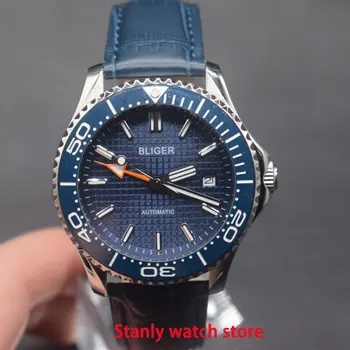 Solid Bliger 41mm blue dial luminous marks ceramic bezel sapphire GMT orange pointer automatic movement men's wrist watch 
Solid Bliger 41mm blue dial luminous marks ceramic bezel sapphire GMT orange pointer automatic movement men's wrist watch