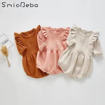 Spring And Autumn Newborn Knitted Rompers Girls Triangle Creeper Baby Bodysuits Fart Wrap Small Fly Sleeve Knitted Baby Jumpsuit