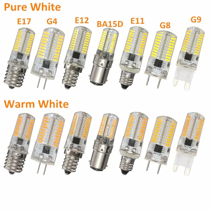 

Smuxi G4/G8/G9/E11/E12/E17/BA15D 3W Dimmable LED 4014SMD Light Silicone Lamp Bulb AC110V White warm white