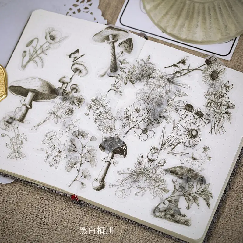 50pcs/pack Vintage Black And White Plant Handbook Retro Leaf Fungus Rose Deco Sticker DIY Scrapbooking Planner Album Escolar 
50pcs/pack Vintage Black And White Plant Handbook Retro Leaf Fungus Rose Deco Sticker DIY Scrapbooking Planner Album Escolar