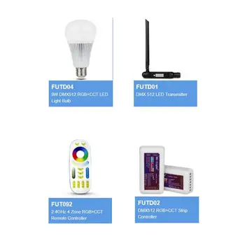 DC12V-24V Mi Light FUTD01 DMX 512 LED Transmitter FUTD02 DMX512 RGB+CCT Strip Controller FUTD04 9W DMX512 RGB+CCT LED Light Bulb
DC12V-24V Mi Light FUTD01 DMX 512 LED Transmitter FUTD02 DMX512 RGB+CCT Strip Controller FUTD04 9W DMX512 RGB+CCT LED Light Bulb