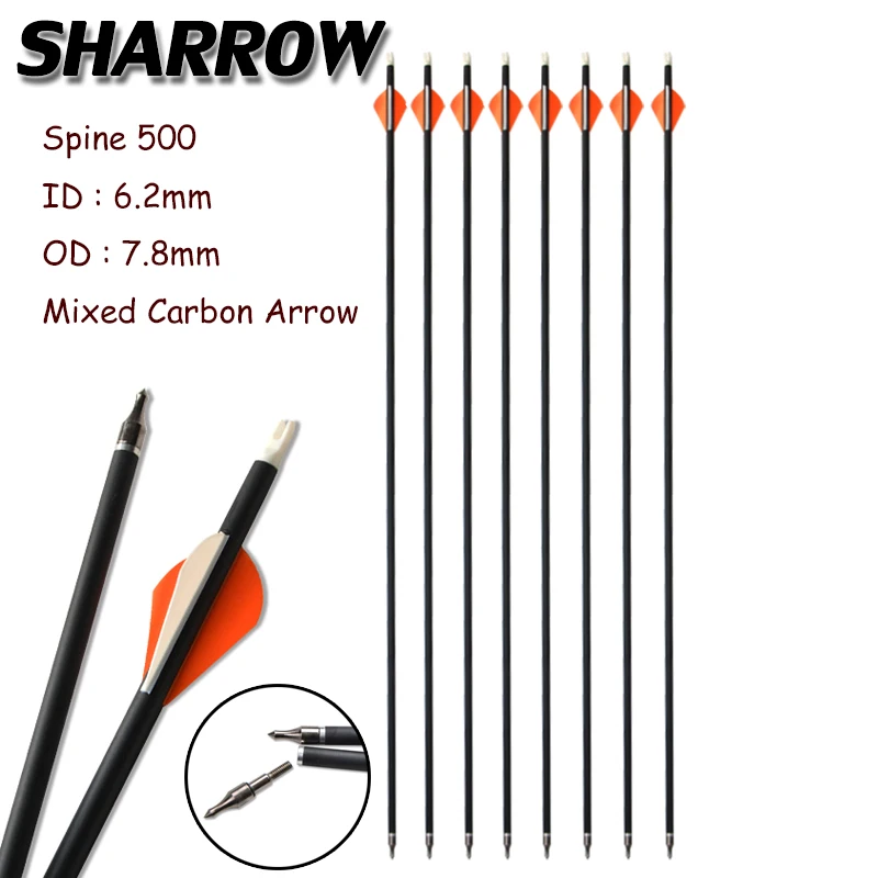 6/12pcs Mixed Carbon Arrow 30 Inches Spine 500 OD 7.8 mm Hunting for Compound/Recurve Bow Shooting Archery Accessories | Спорт и