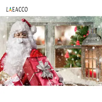 

Laeacco Winter Snow Snowflake Window Christmas Festivals Lantern Santa Clause Party Photo Background Photography Backdrop Photo
