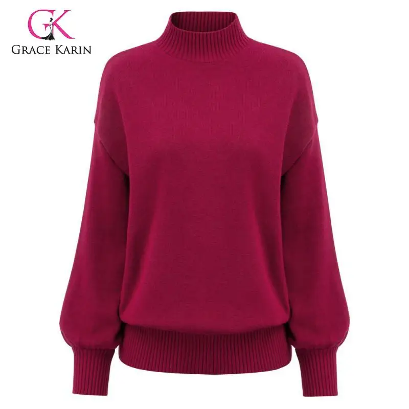 

Grace Karin Knitted Pullover Sweater Women 2019 New Autumn Winter Pull Femme Mock Neck Knitwear Long Sleeve Turtleneck Jumper