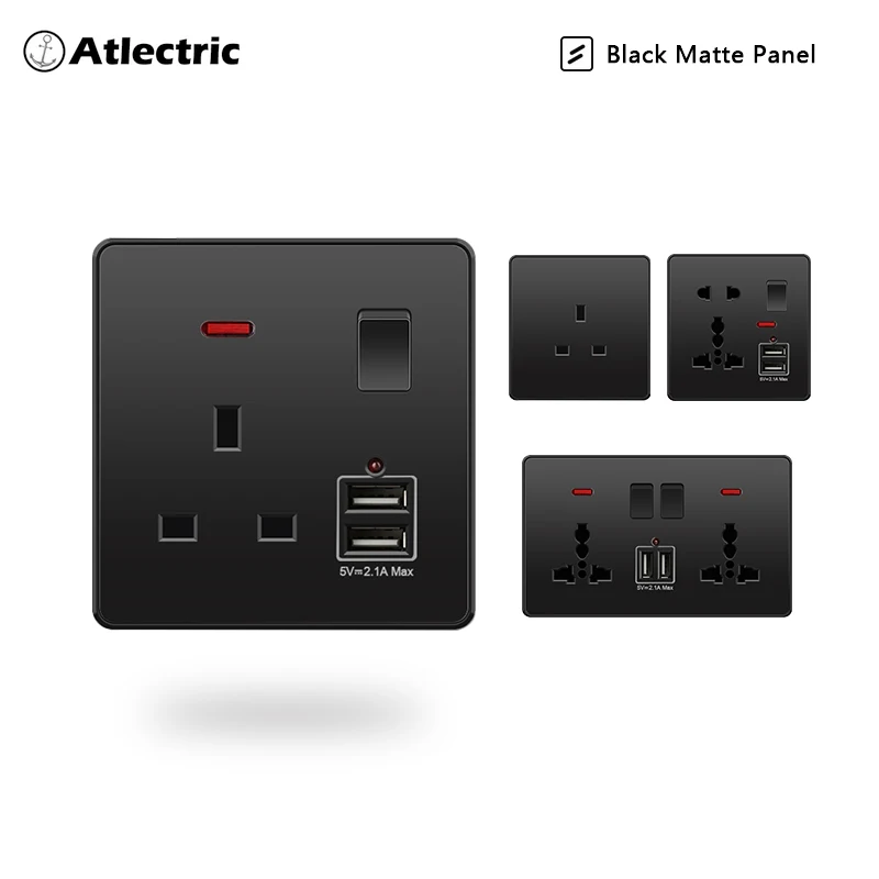 Atlectric Usb Wall Socket EU Standard Electrical Socketes Black Large Plastic Panel Multi-function Socket With Switch AC110-250V
Atlectric Usb Wall Socket EU Standard Electrical Socketes Black Large Plastic Panel Multi-function Socket With Switch AC110-250V