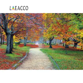 Laeacco Autumn Forest Backdrop For Photography Path Grass Fallen Leaves Scenic Photographic Background Photocall Photo Studio